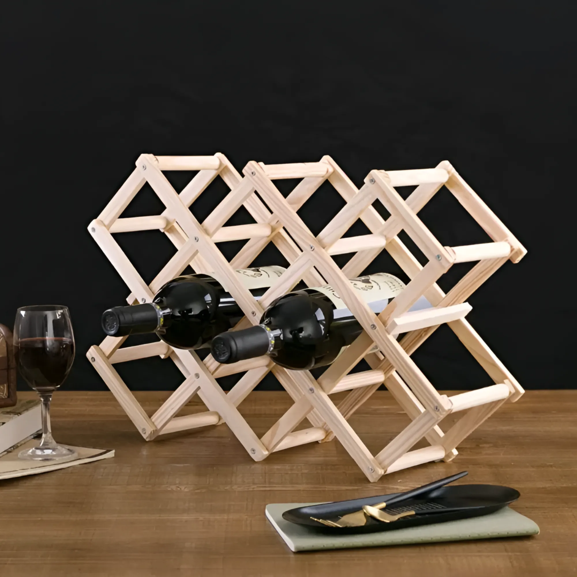 10-Bottle Foldable Countertop Wine Rack – Space-Saving Storage Solution