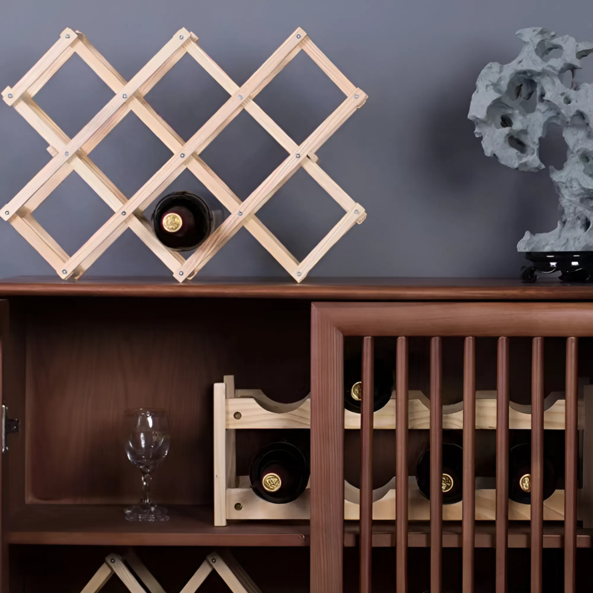 10-Bottle Foldable Countertop Wine Rack – Space-Saving Storage Solution