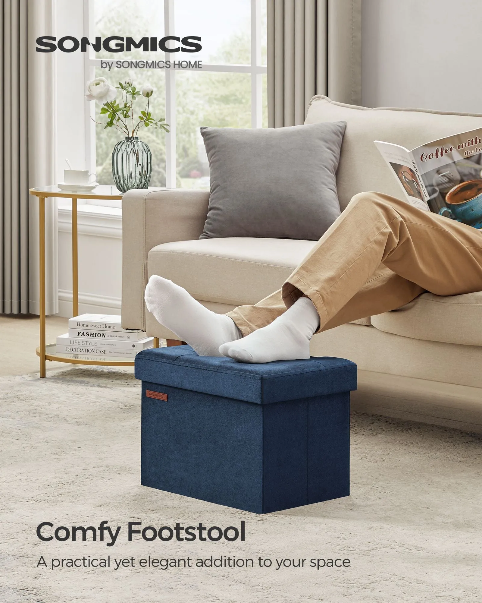 12.2" x 16.1" x 12.2" Foldable Storage Ottoman Bench Midnight Blue