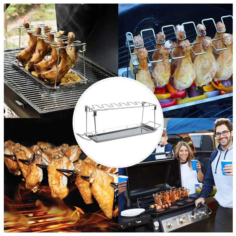 14 Slots Stainless Steel Barbecue Drumsticks Holder Smoker Stand