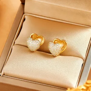 14K Gold-Plated Exquisite Diamond Heart-Design Earrings