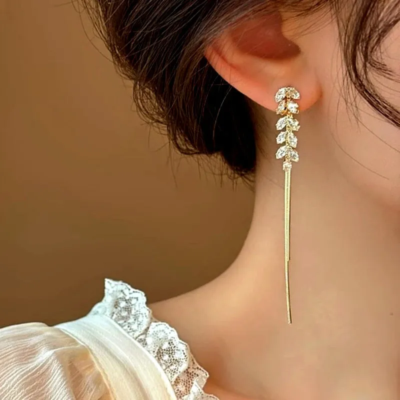 14K Gold-Plated Exquisite Long Wheat Tassel Earrings