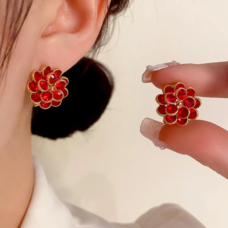 14k Gold-Plated Exquisite Zircon Flower Stud Earrings