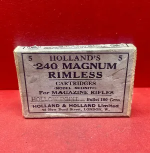 5 x Hollands .240 H&H Magnum Rimless Cartridges