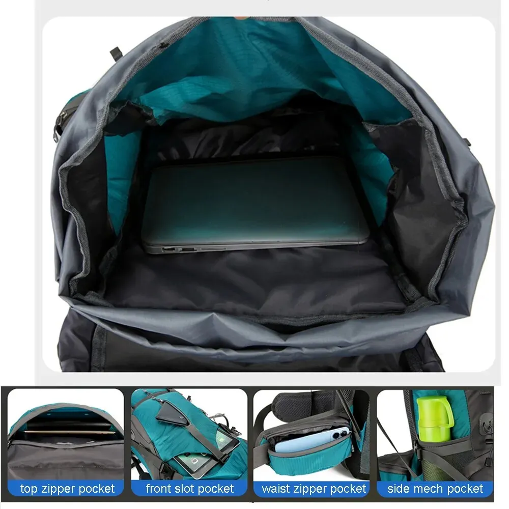 70L Camping Backpack With Rain Cover Outdoor Hiking and Travel.