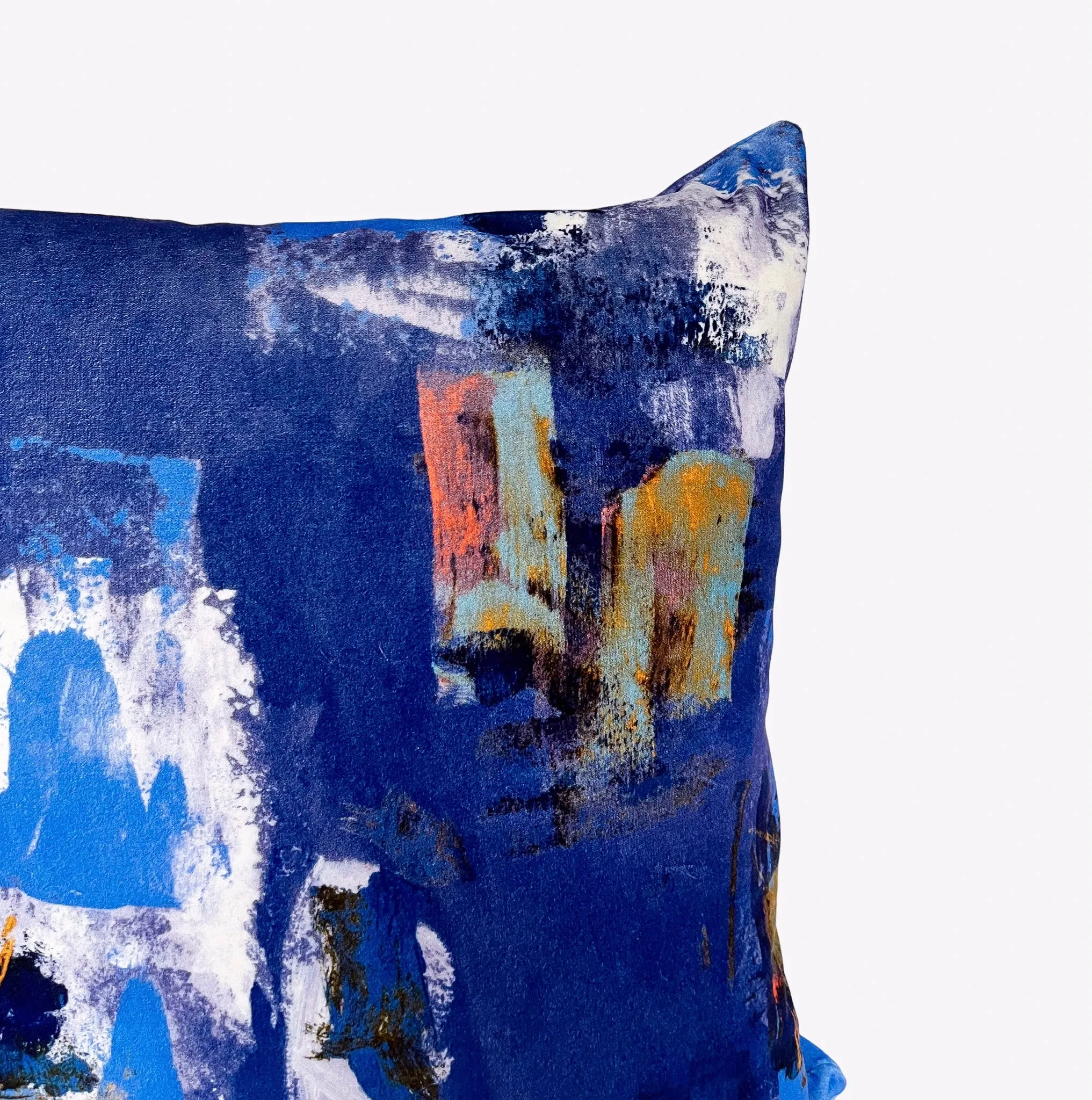 Abstract painterly Velvet Cushion - Cobalt