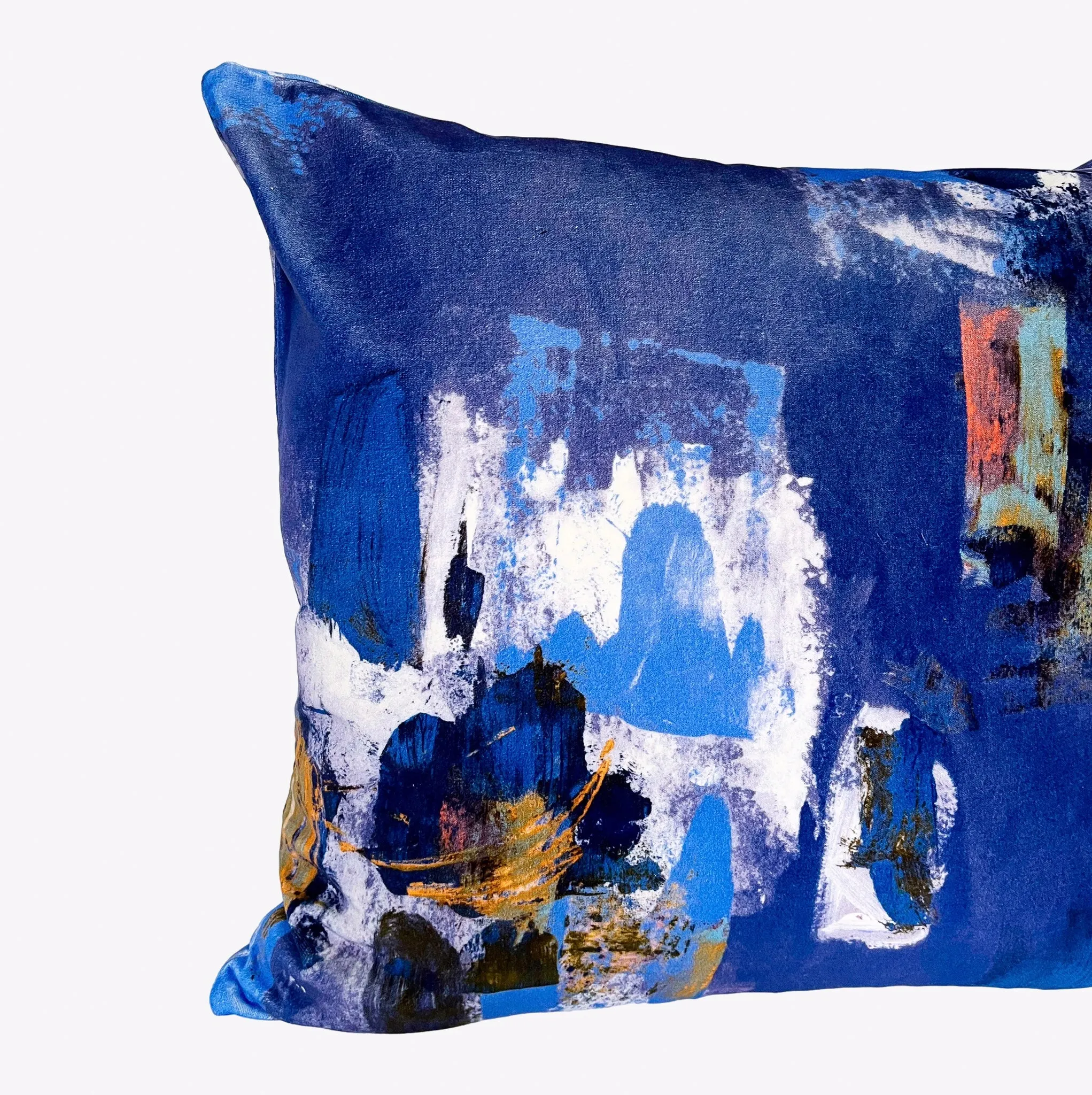 Abstract painterly Velvet Cushion - Cobalt