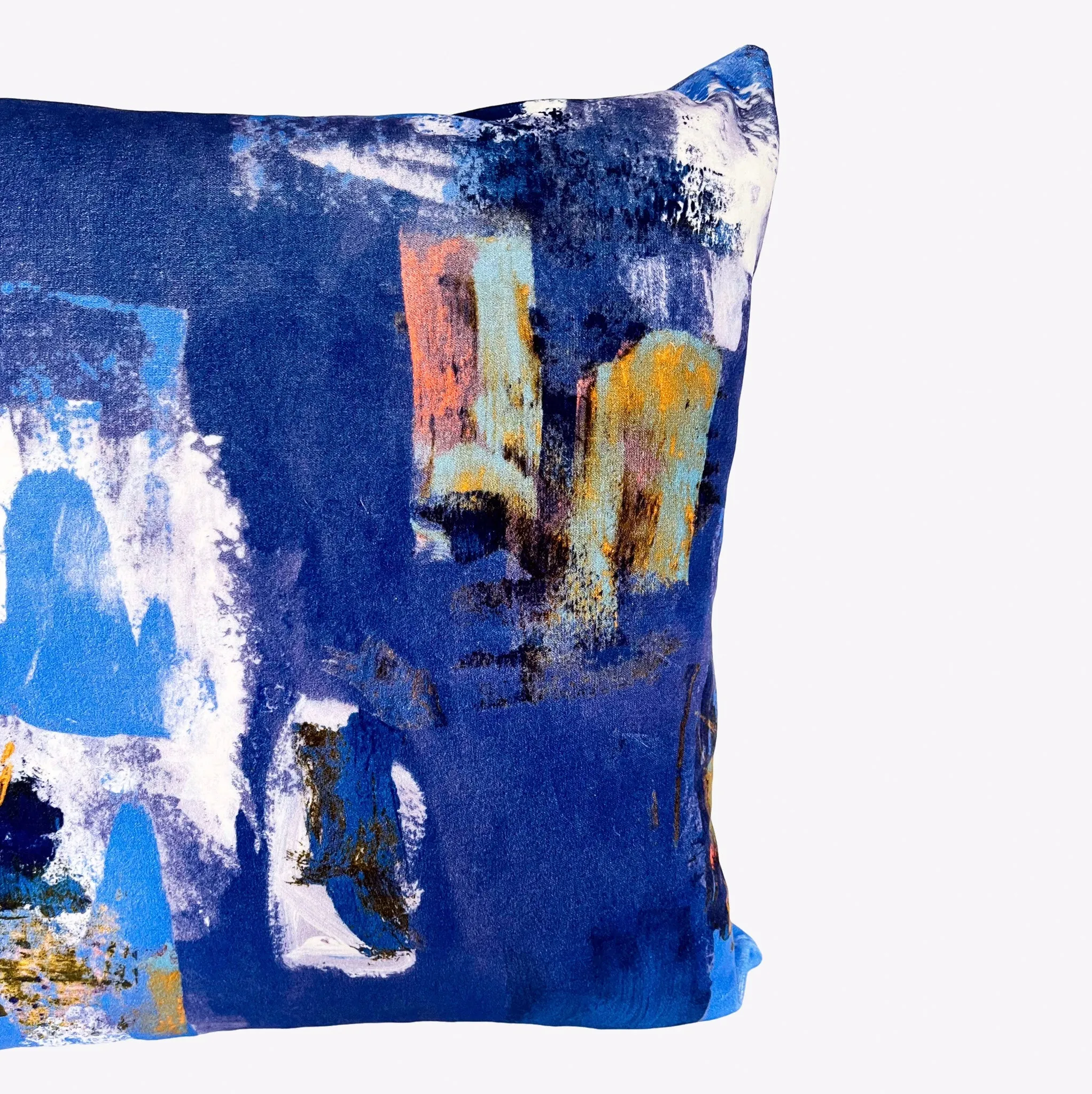 Abstract painterly Velvet Cushion - Cobalt