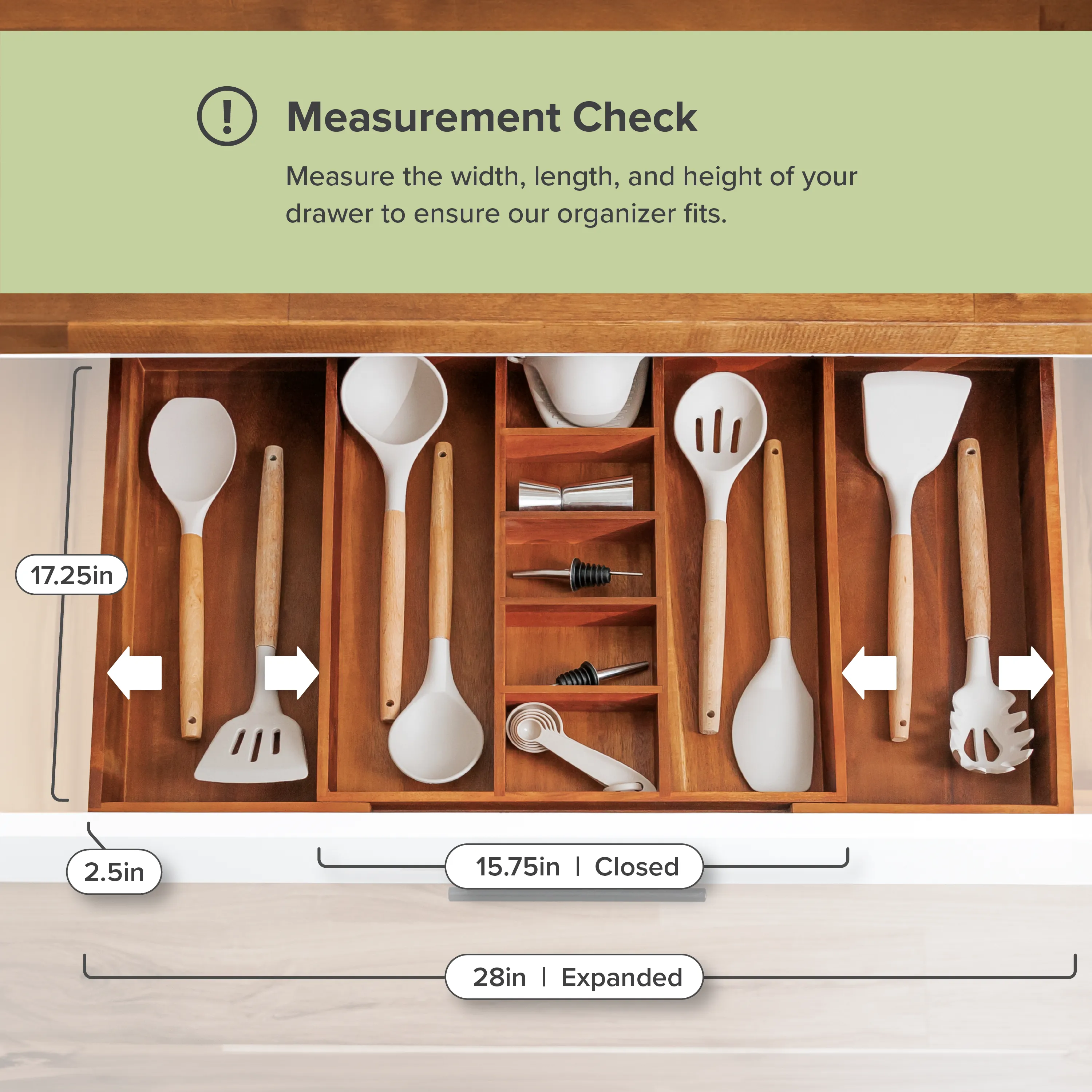 Acacia Utensils & Junk Drawer Organizer (Expands 15.75-28in)