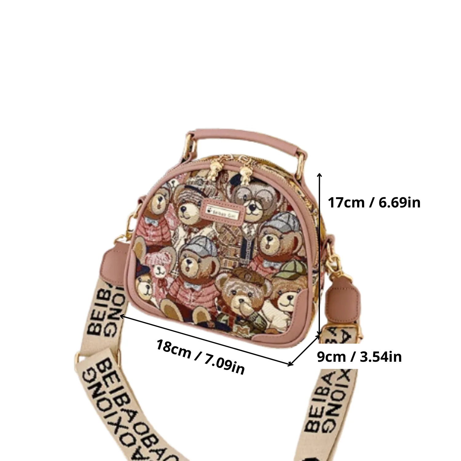 Adorable Bear Print Round Crossbody Bag