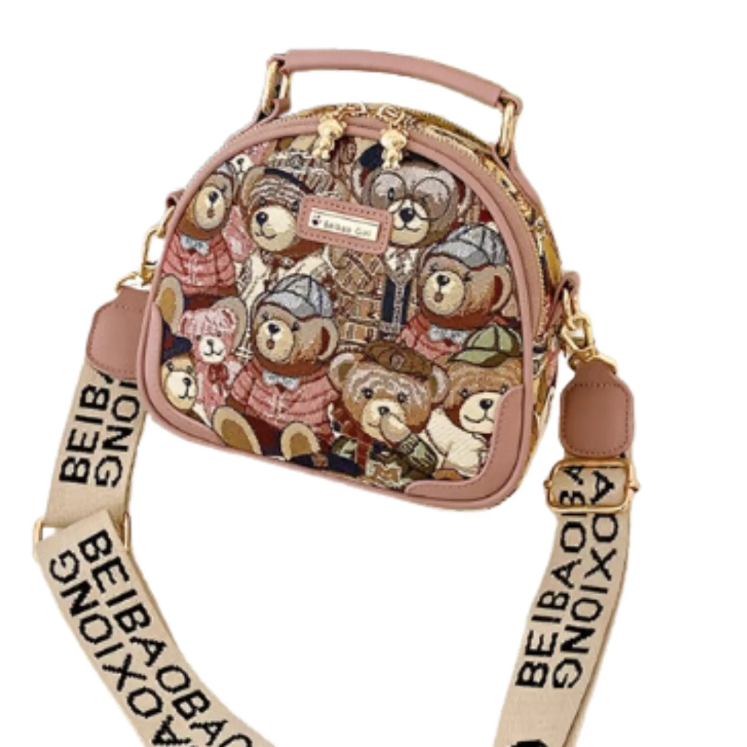 Adorable Bear Print Round Crossbody Bag