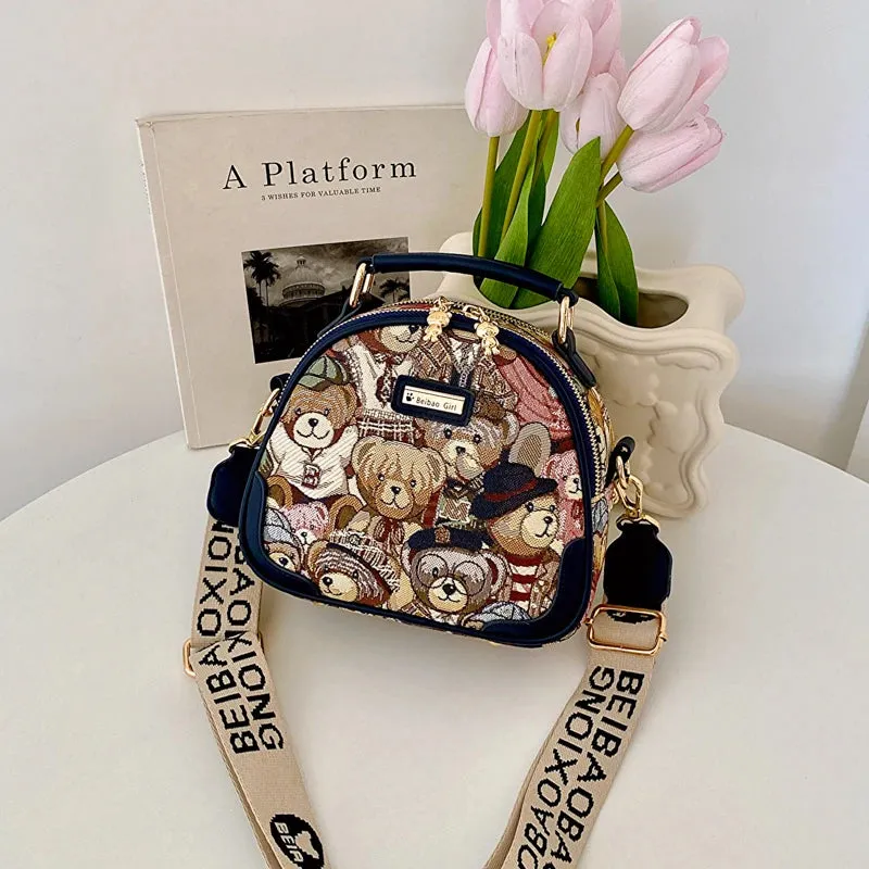 Adorable Bear Print Round Crossbody Bag