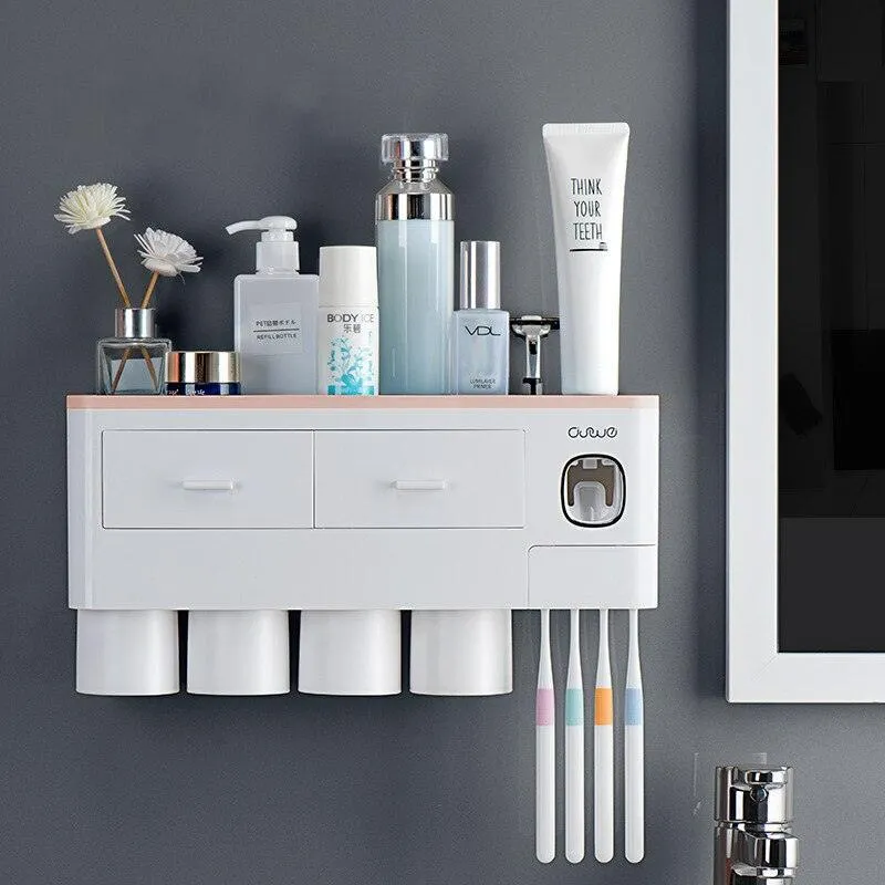 All-in-One Bathroom Organization Kit: Toothbrush Holder, Toothpaste Dispenser, and More