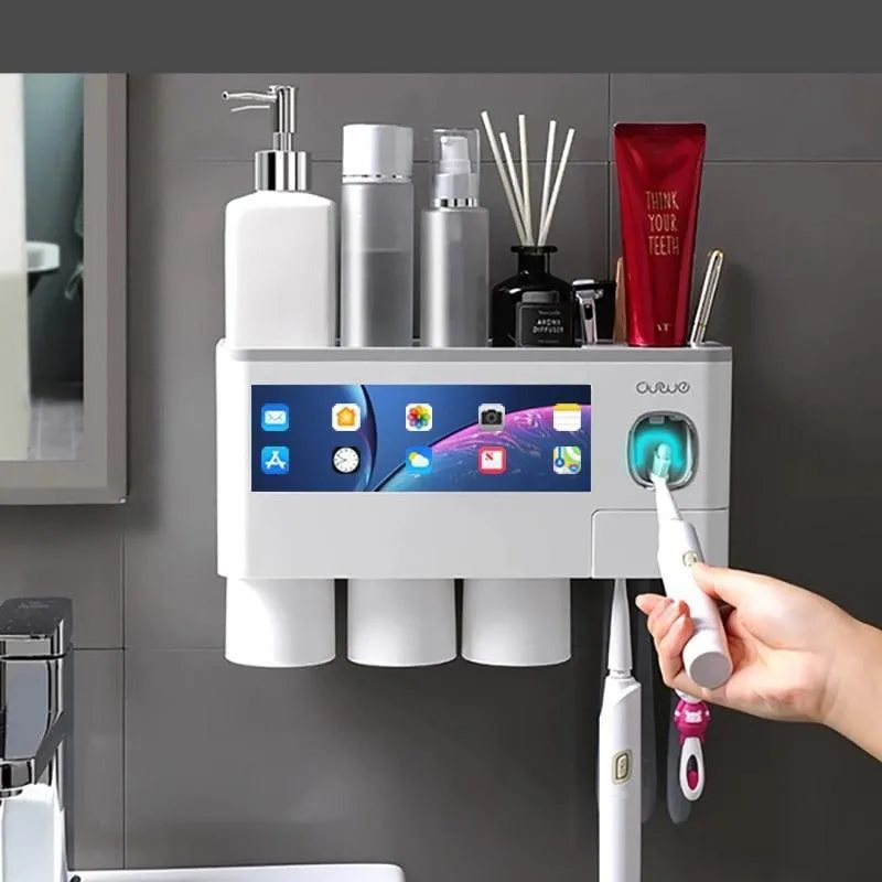 All-in-One Bathroom Organization Kit: Toothbrush Holder, Toothpaste Dispenser, and More