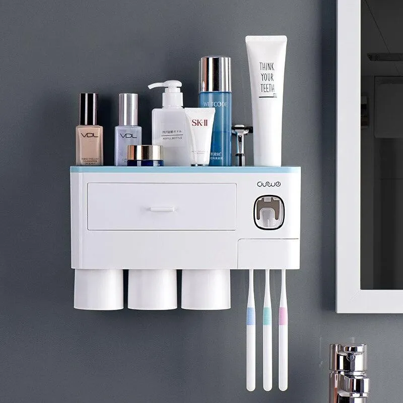 All-in-One Bathroom Organization Kit: Toothbrush Holder, Toothpaste Dispenser, and More