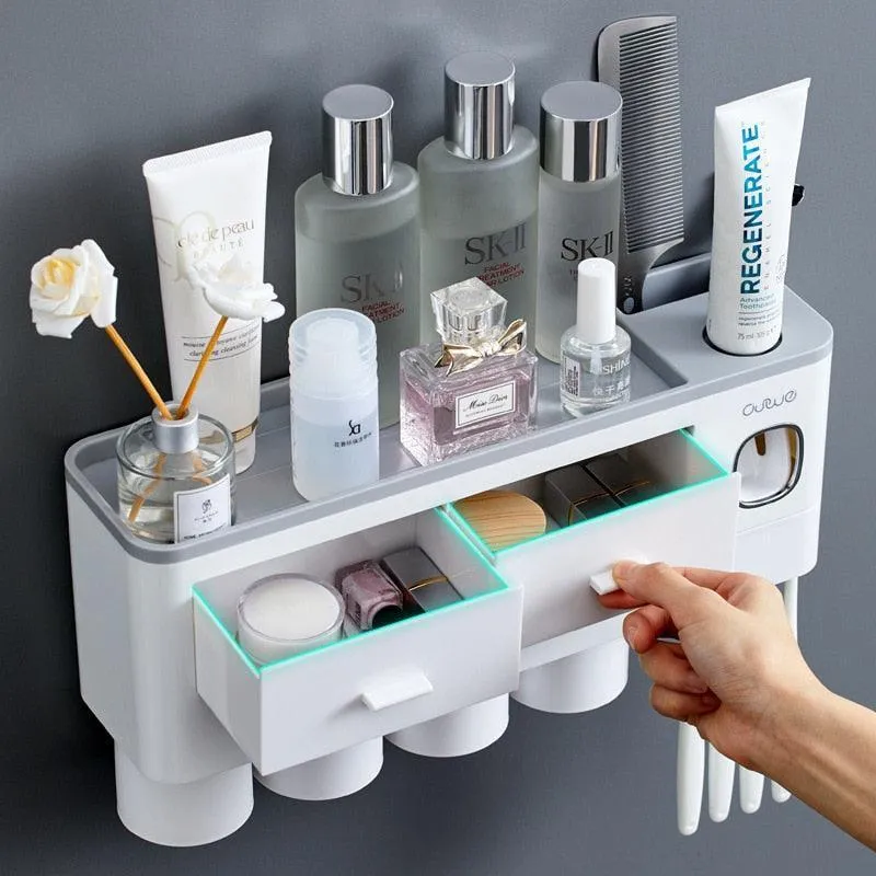 All-in-One Bathroom Organization Kit: Toothbrush Holder, Toothpaste Dispenser, and More