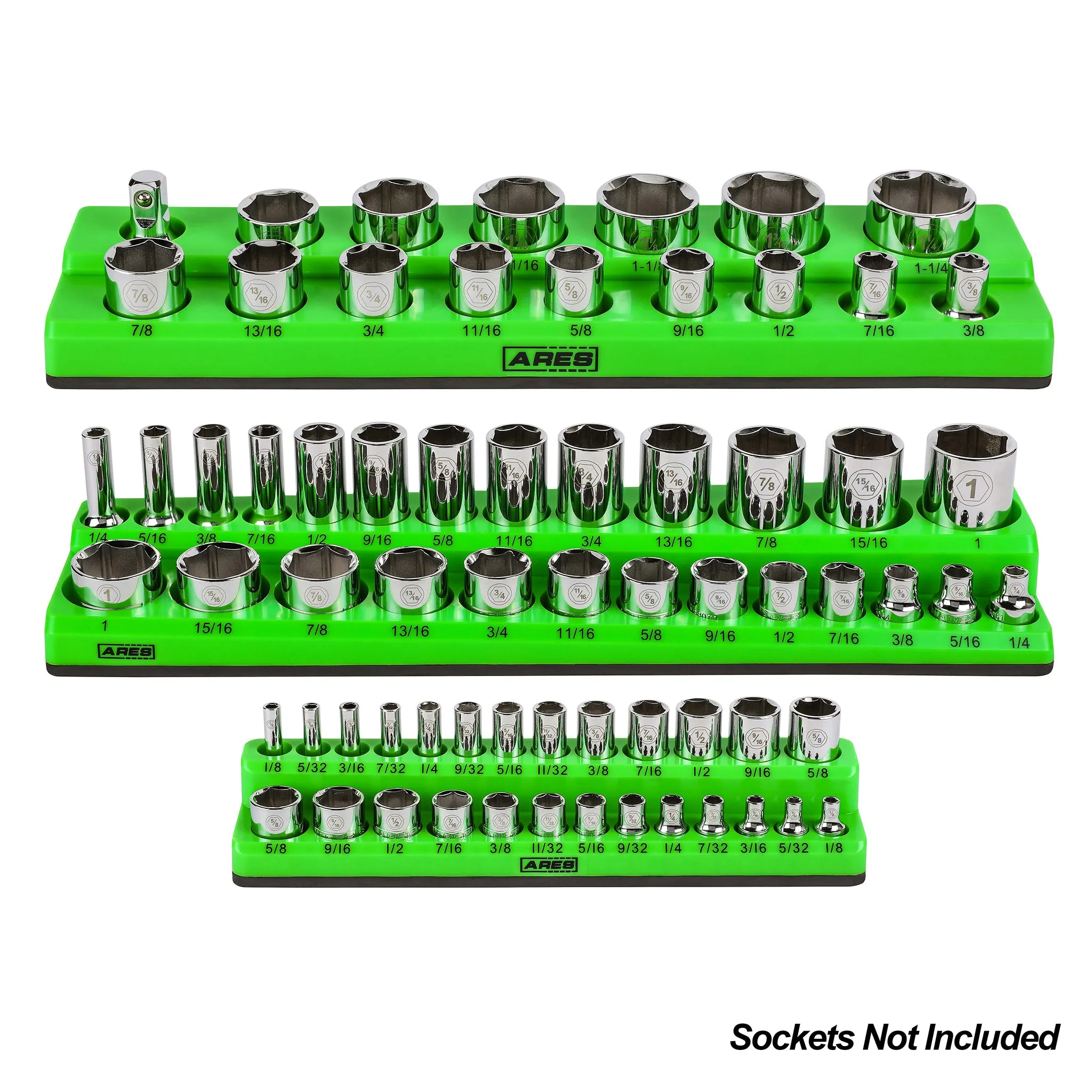 ARES 60037 - 3-Pack Green SAE Magnetic Socket Organizer Set