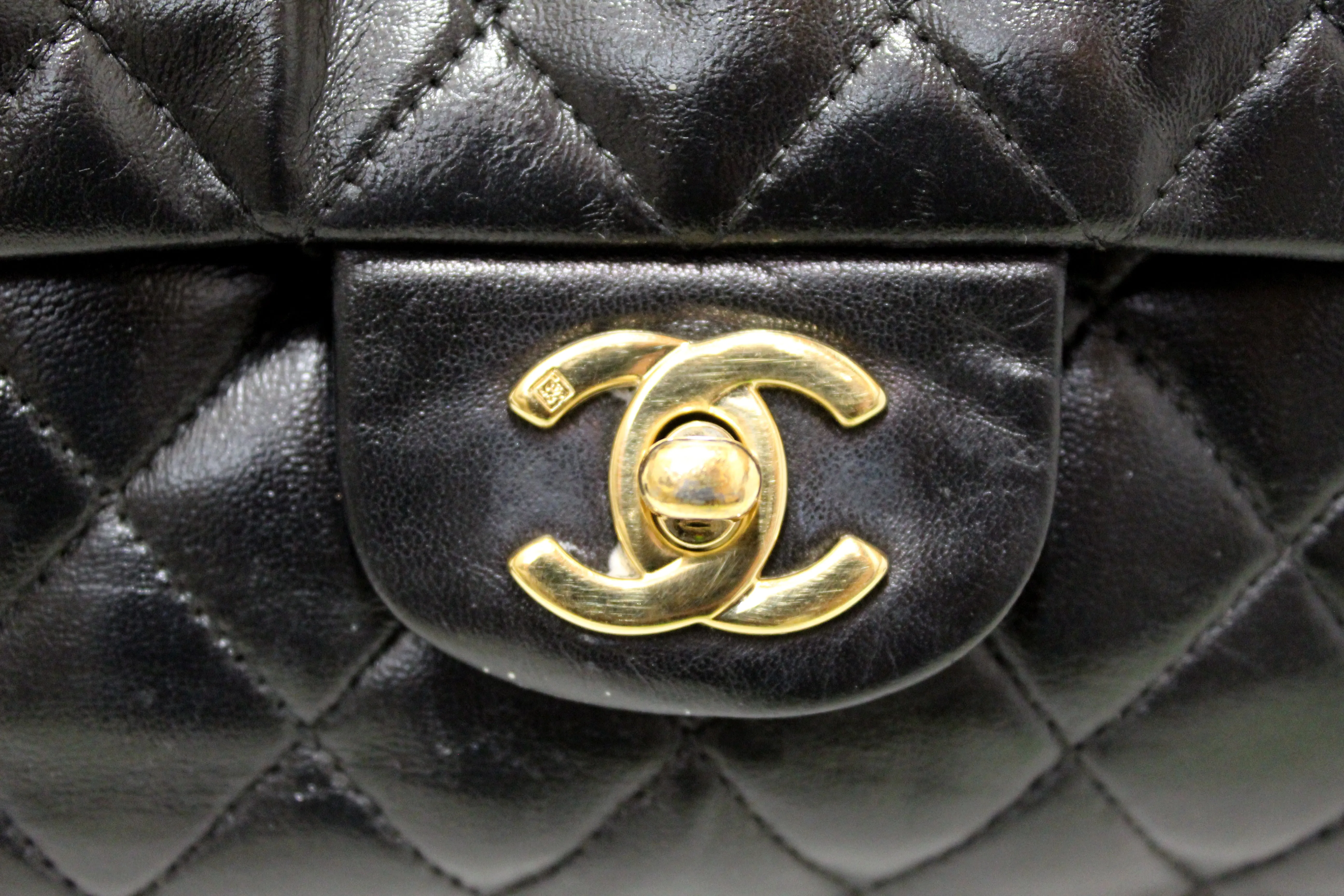 Authentic Chanel Quilted Black Lambskin Leather Classic Medium Flap Bag