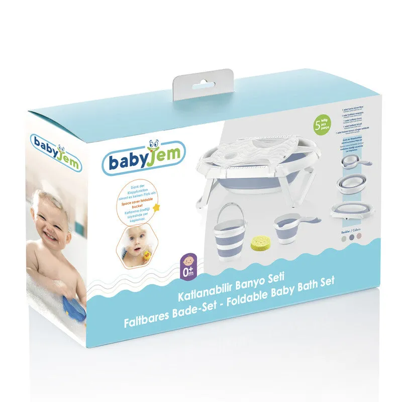 Babyjem 5-Piece Folding Bath Set for Babies, Newborn, Blue, 0 Months 