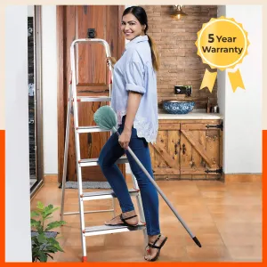 Bathla Advance 5-Step Foldable Aluminium Ladder For Home (Orange)