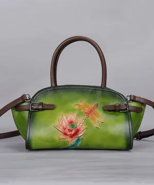 Beautiful Green Rub color Paitings Calf Leather Messenger Bag