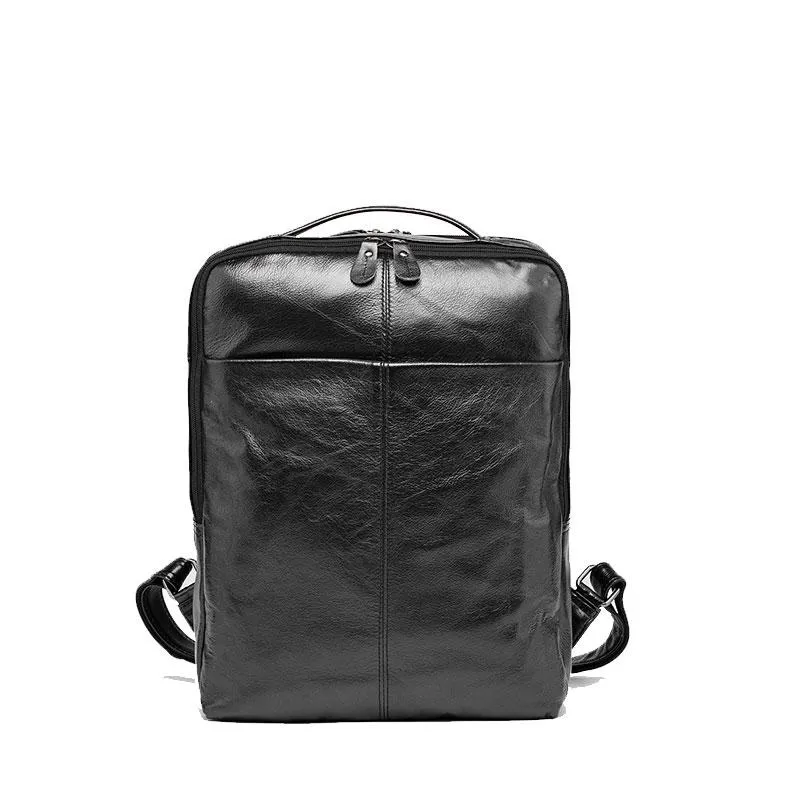 Black Cool Mens Leather Backpack Travel Backpack Leather 15inch Laptop Backpack for Men