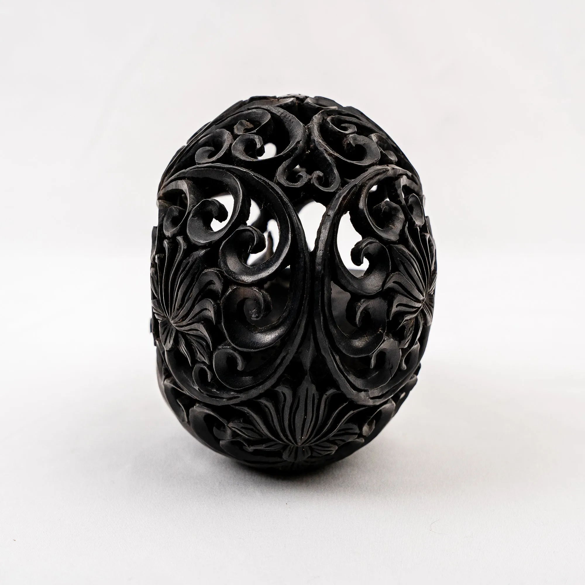 Black Ebony 5" Wood Skull - Lotus Pattern