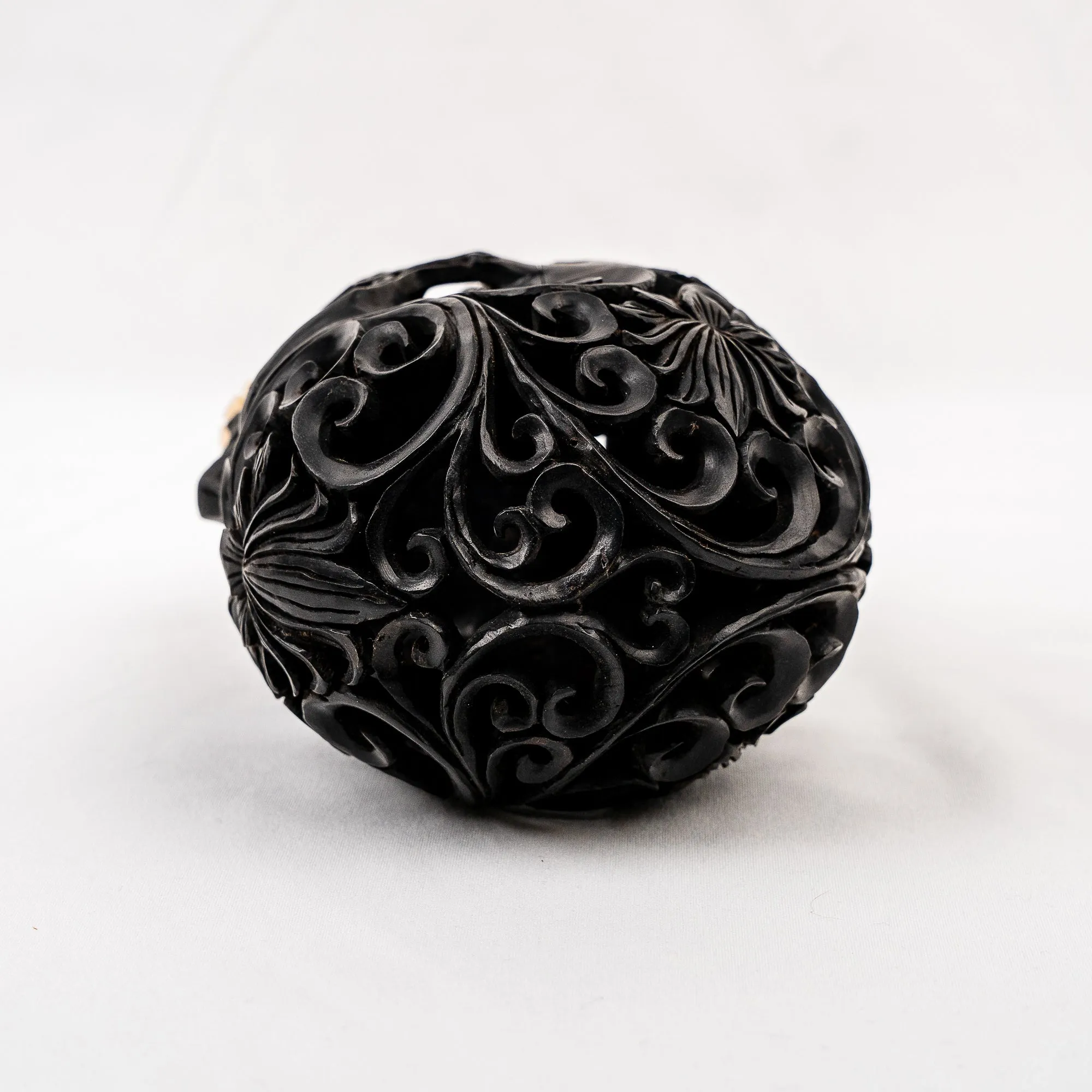 Black Ebony 5" Wood Skull - Lotus Pattern