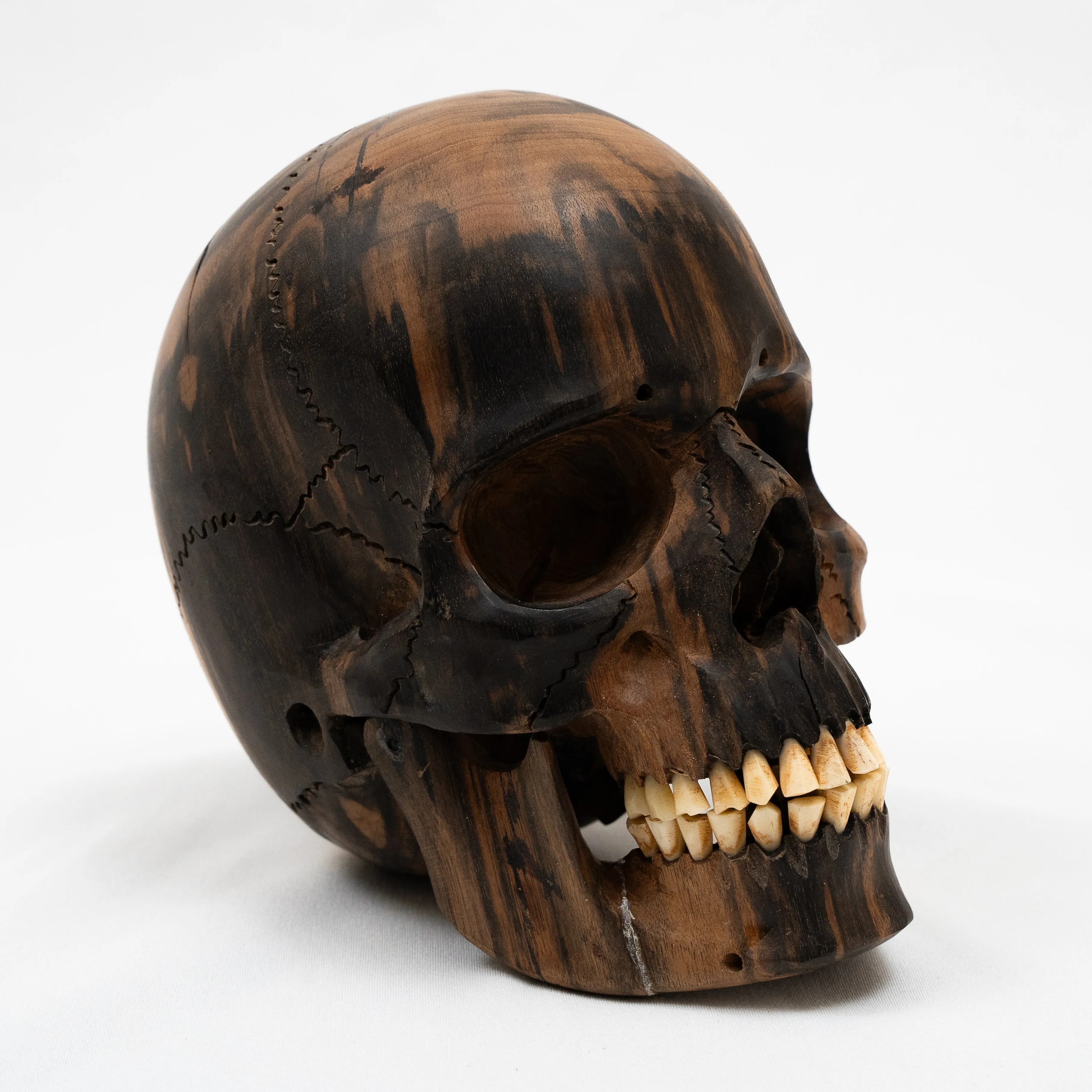 Black Ebony Wood Skull - Large 6" Hand Carved Human Skull Replica Skeleton Head