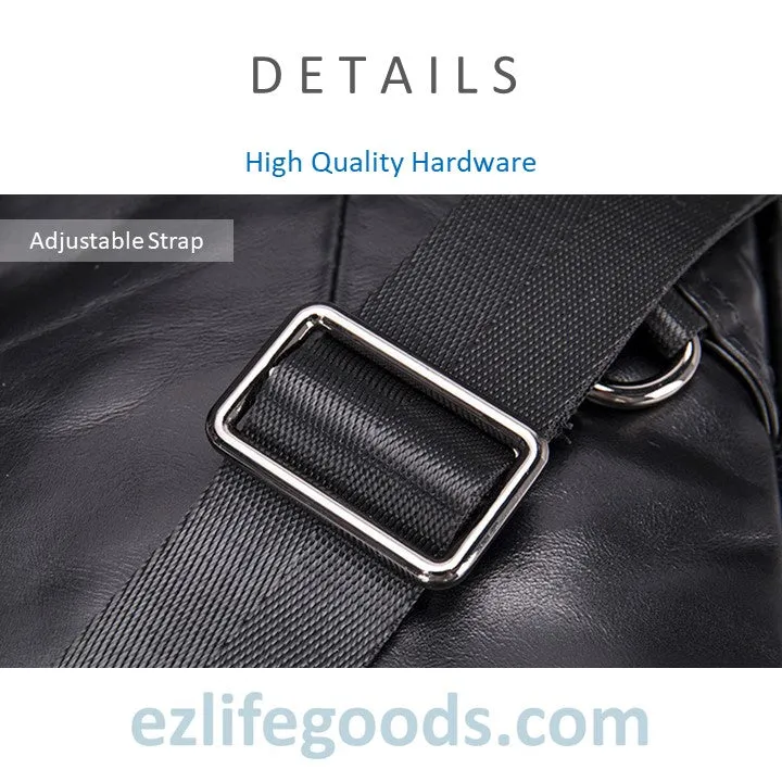 Black Leather Sling Bag | Compact Shoulder Crossbody Chest Bag