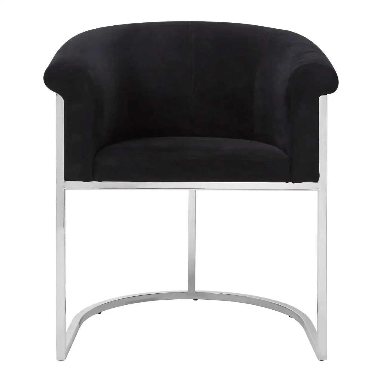 Black Velvet and Matte Silver Tub Design Dining Chair