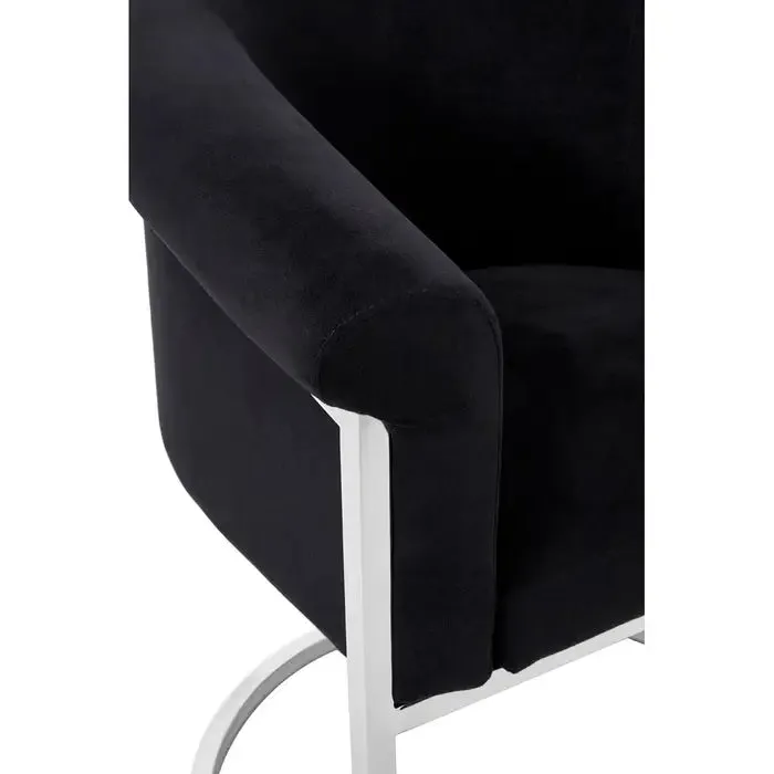 Black Velvet and Matte Silver Tub Design Dining Chair