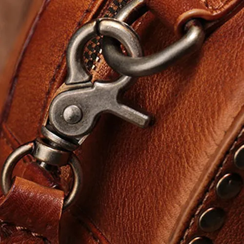 Brown Studded Leather Circle Bag for Women