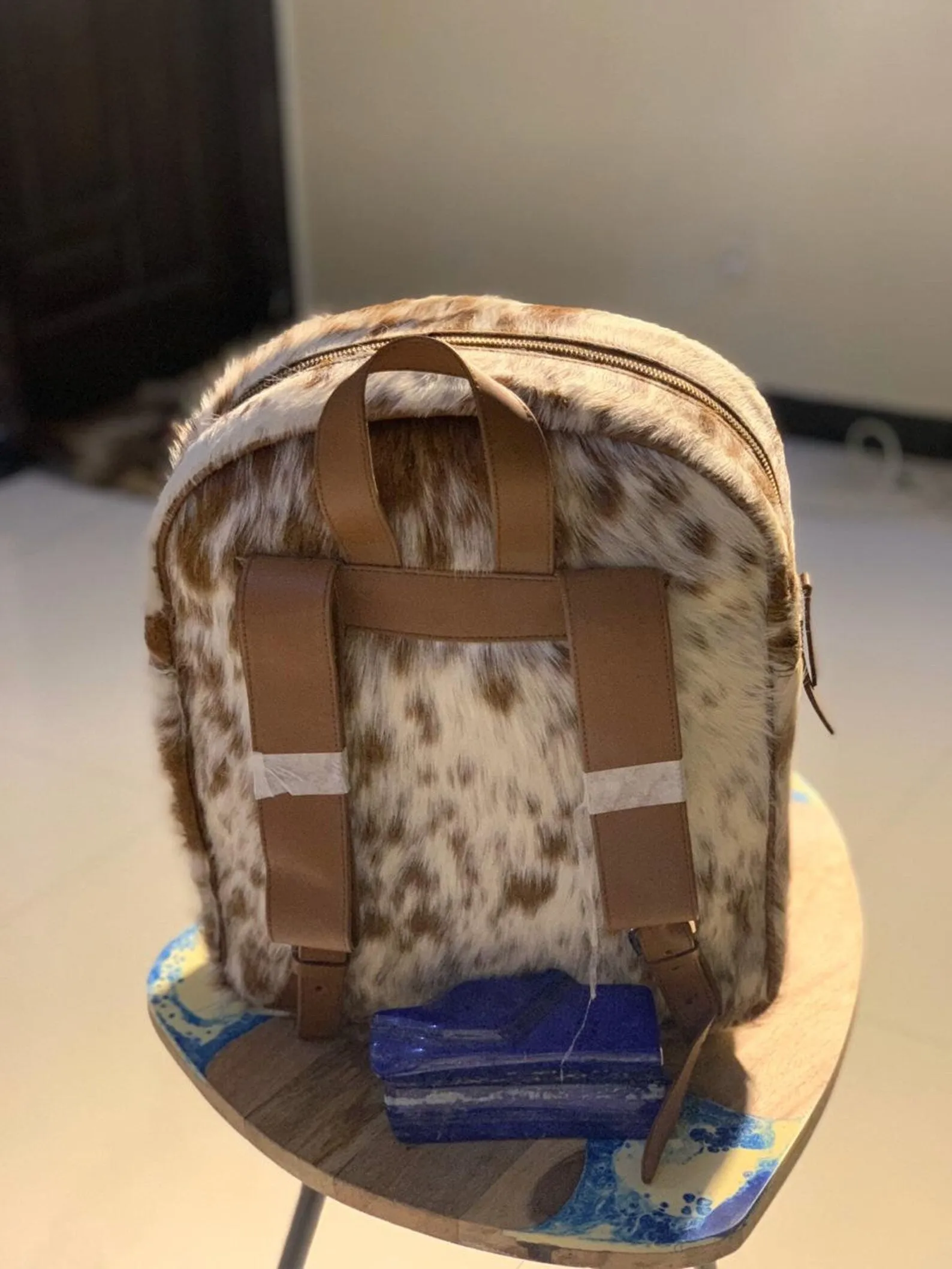 Brown White Cowhide Shoulder Backpack