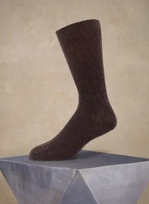 Cashmere Blend Rib Sock in Brown