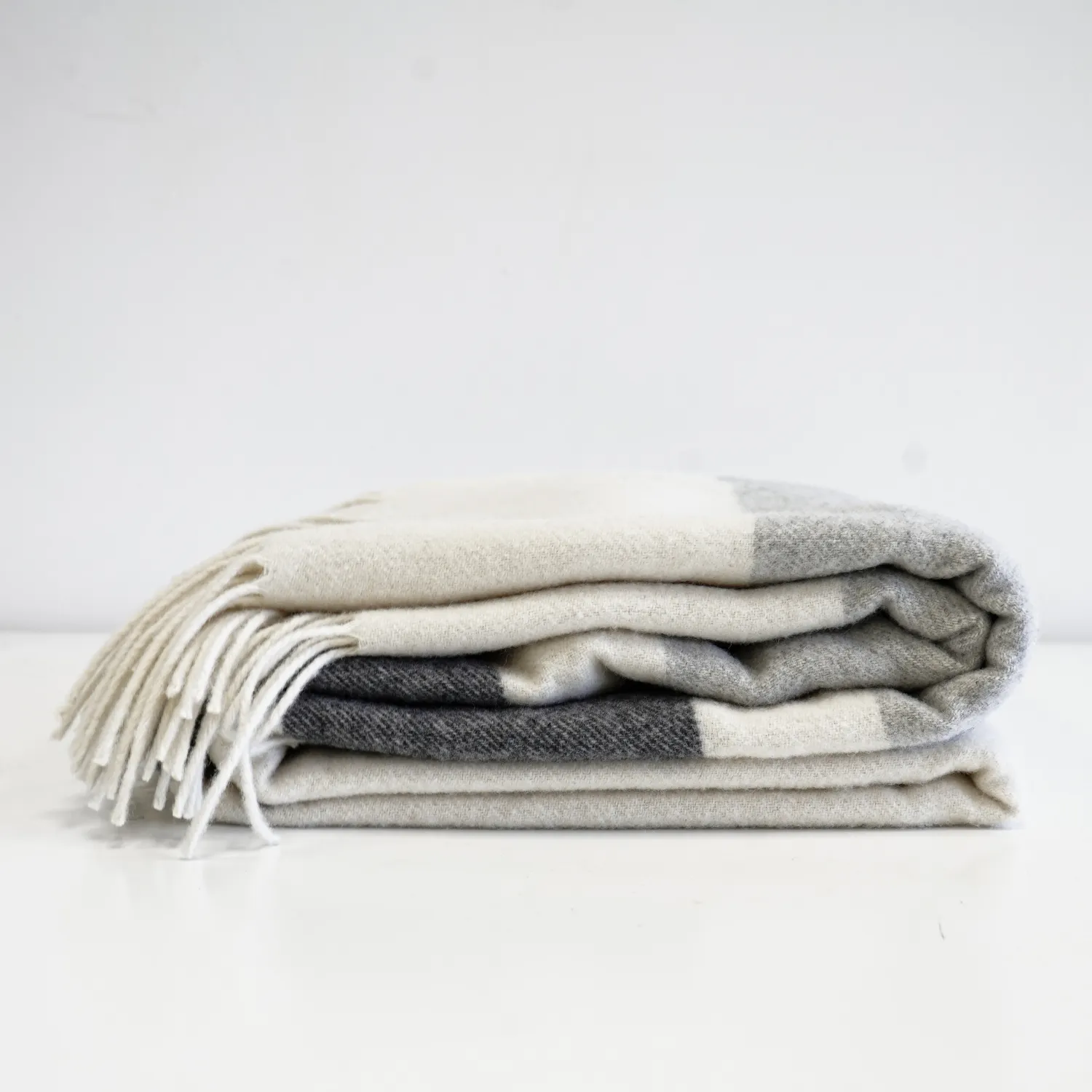 Cashmere Merino Ivory & Grey Stripe Throw