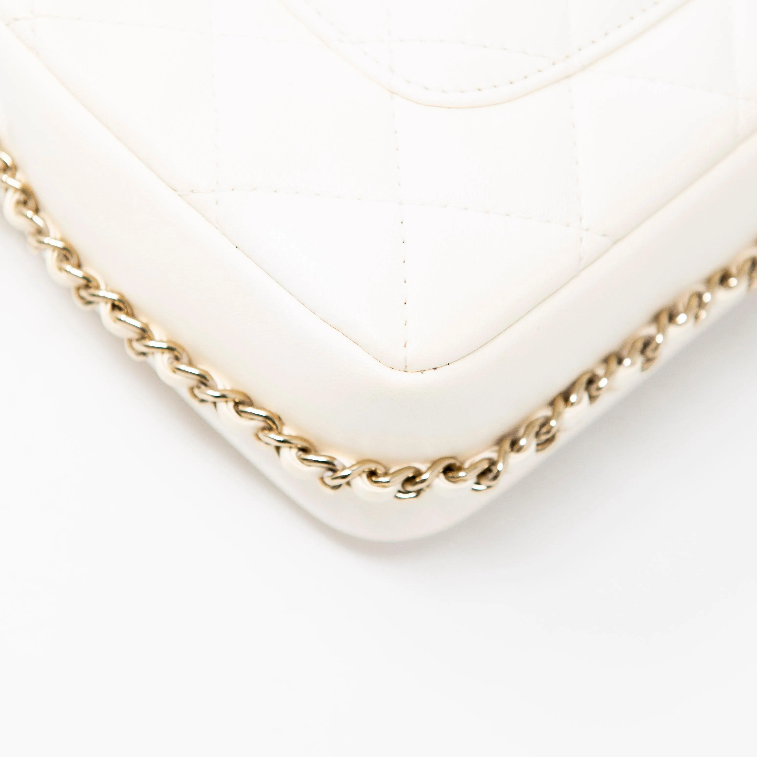 Chanel White Pearl Logo Mini Flap