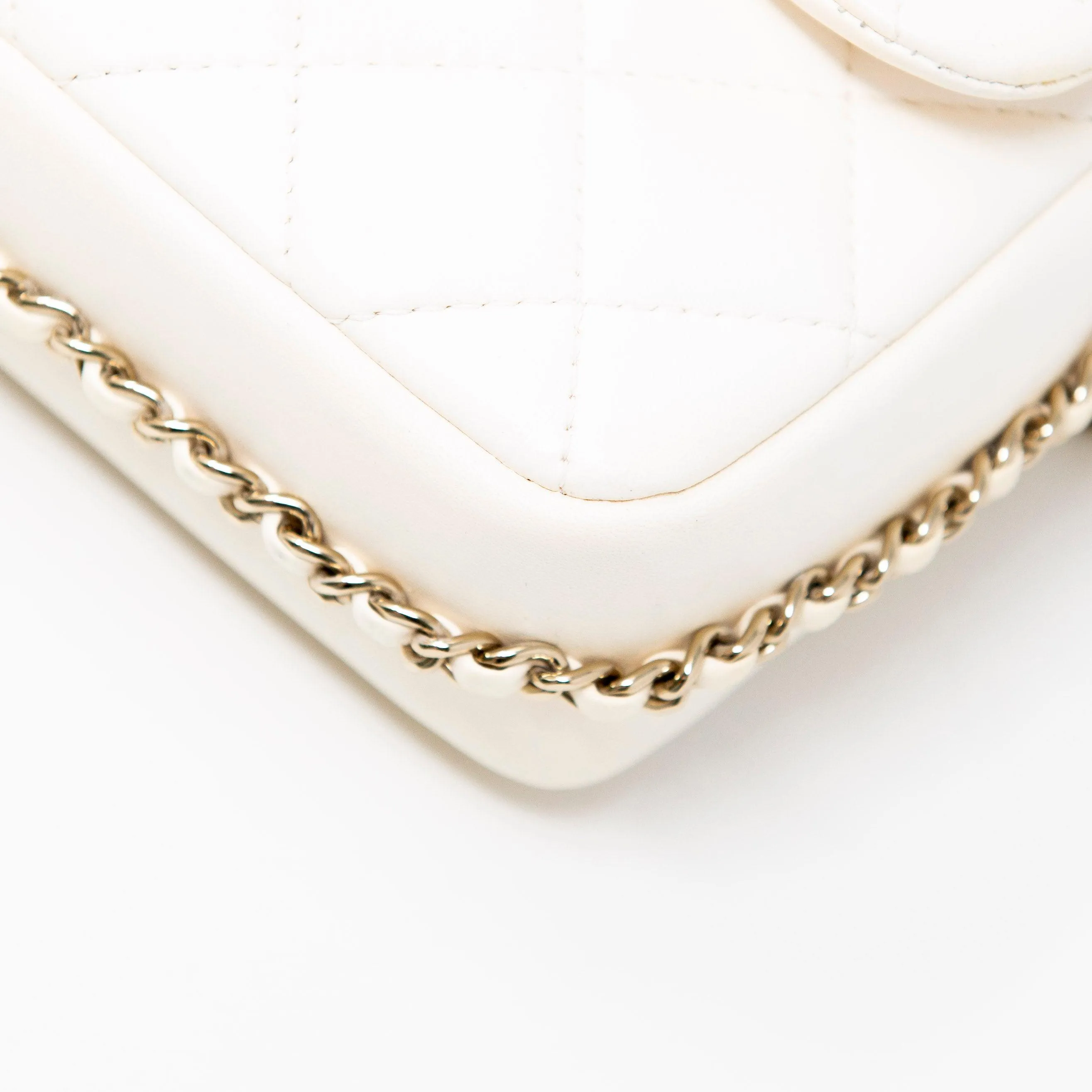 Chanel White Pearl Logo Mini Flap