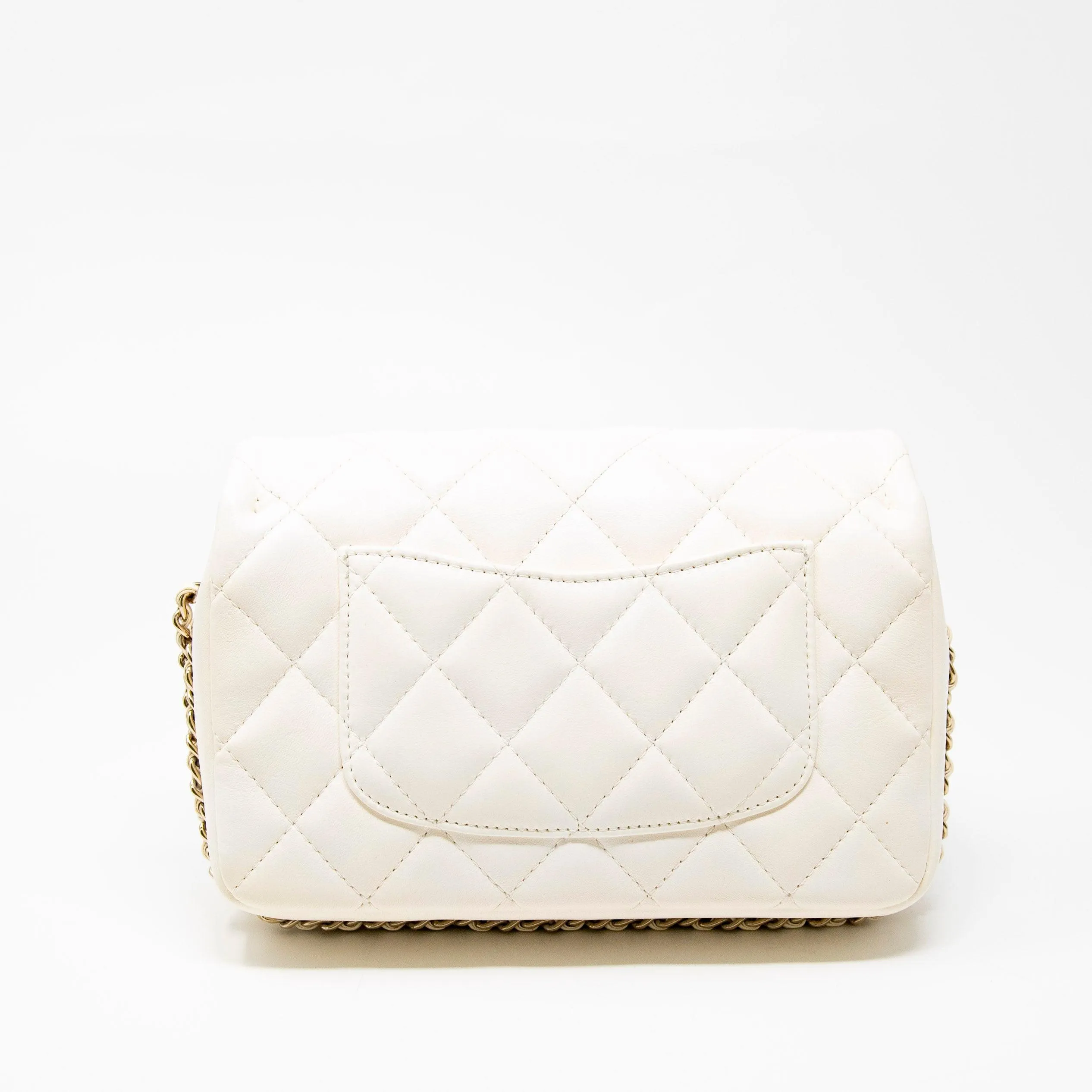 Chanel White Pearl Logo Mini Flap