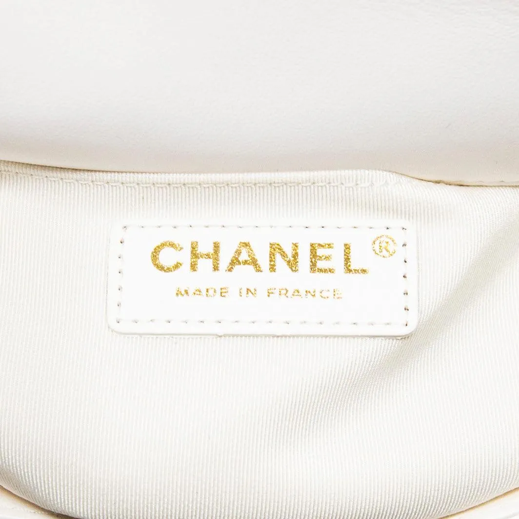 Chanel White Pearl Logo Mini Flap