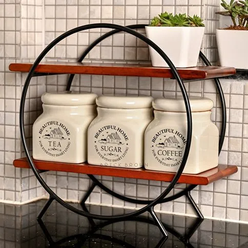 Circular Wooden Organizer with Black Frame