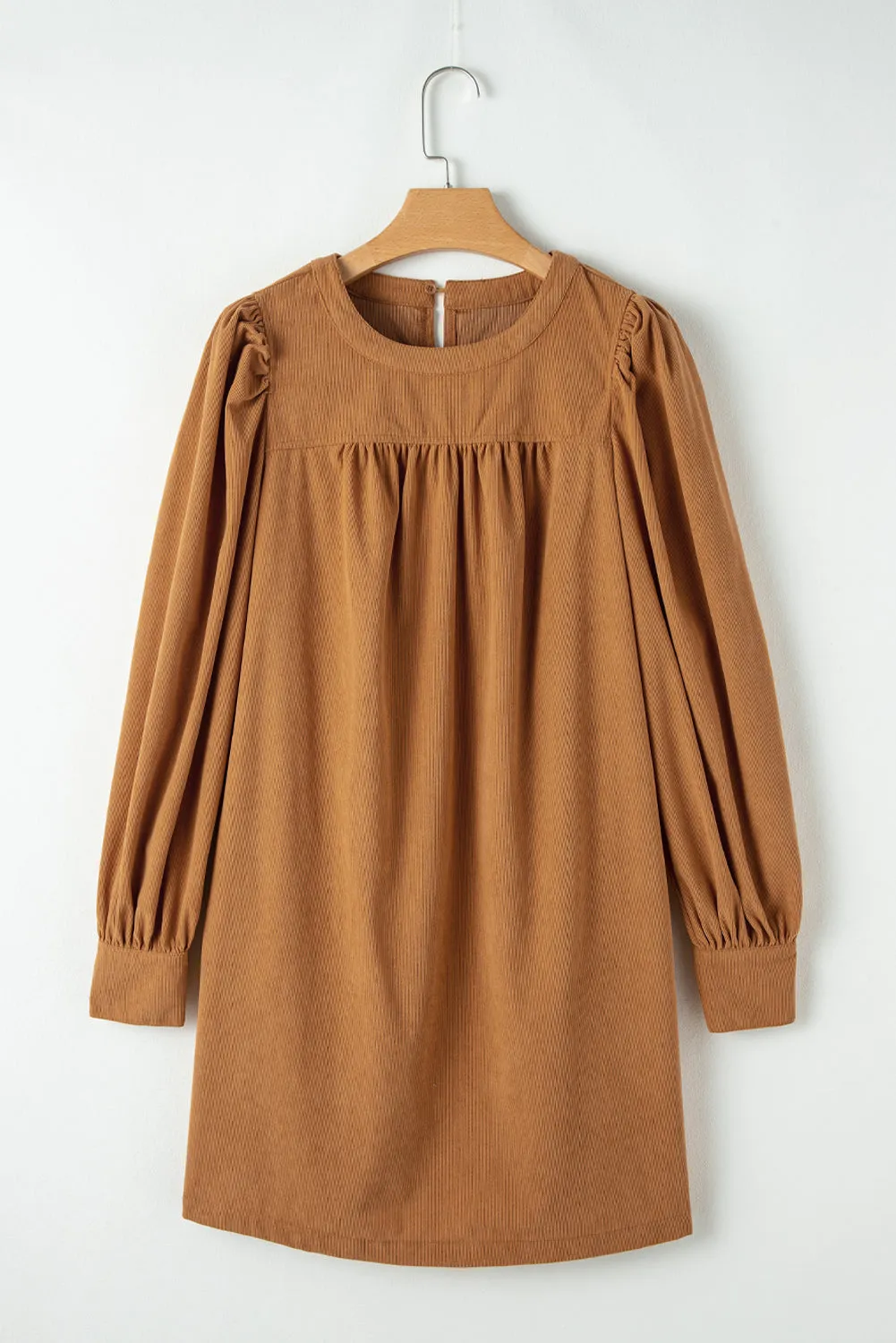 Corduroy Puff Sleeve Short Dress