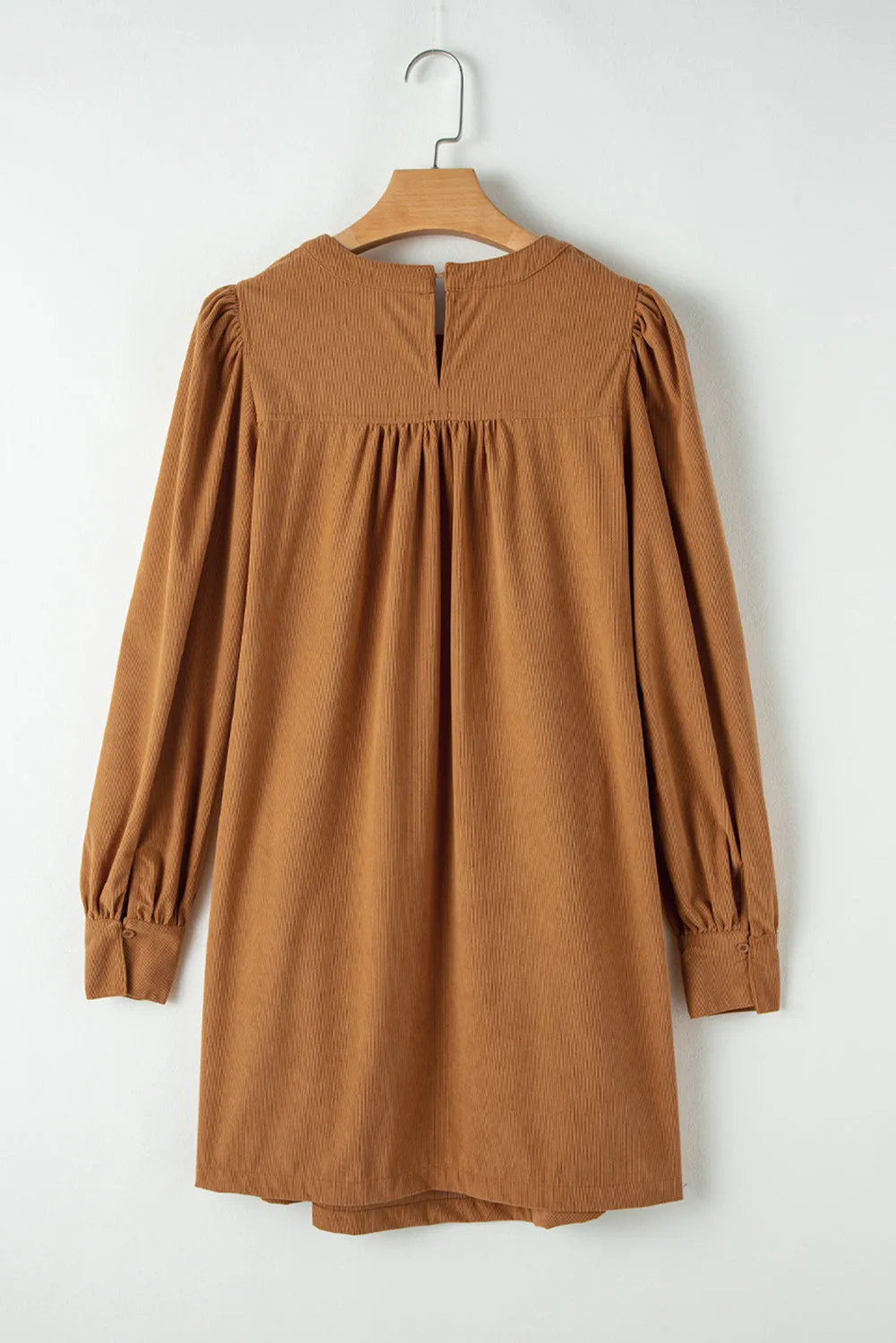 Corduroy Puff Sleeve Short Dress