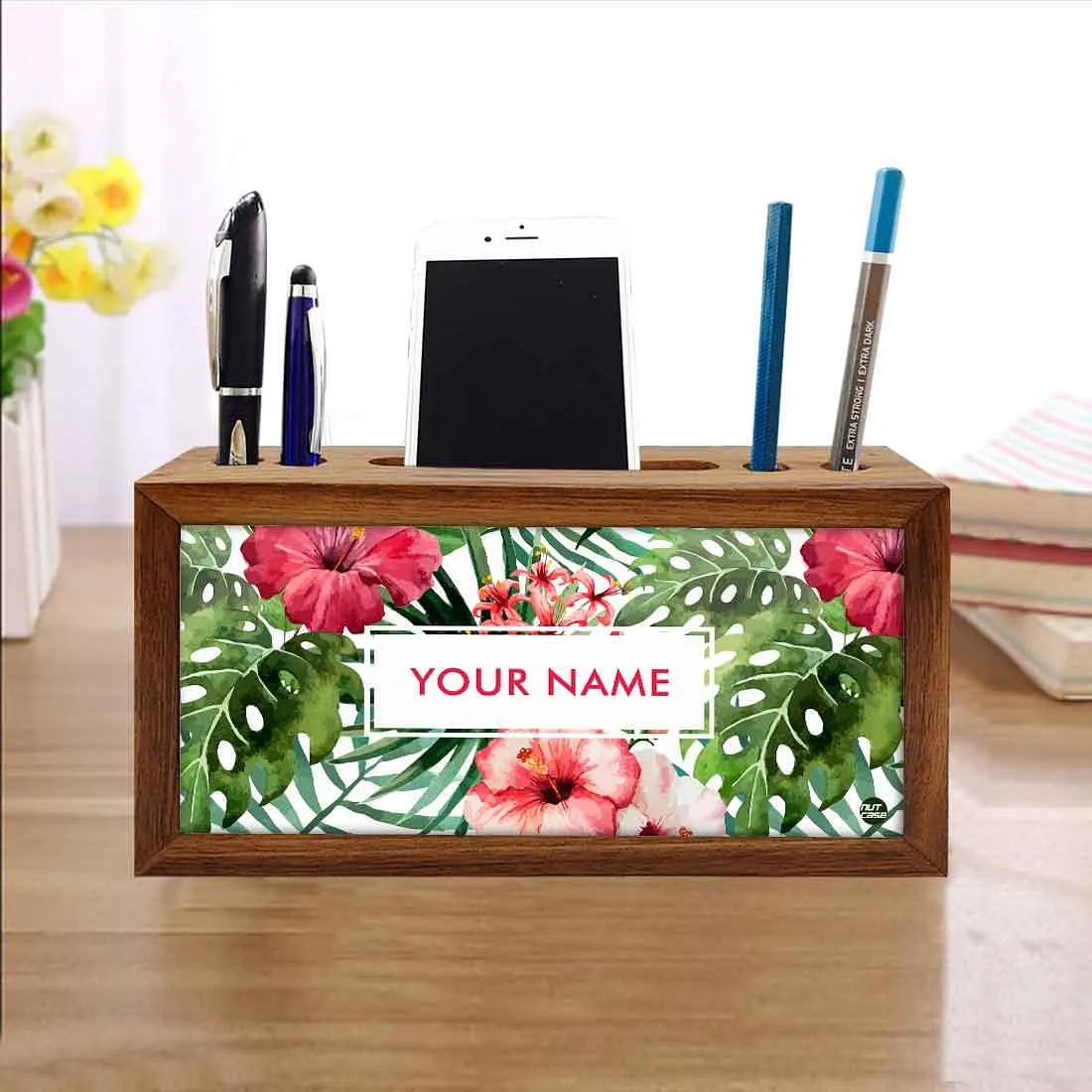 Custom Wood office organizer - Hibiscus