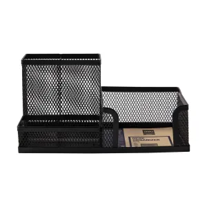 Deli W9175 Mesh Desk Organizer 3 Compartment (Black, Pack of 1)