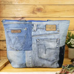 Denim Patchwork Tote Bag With A Touch of Black