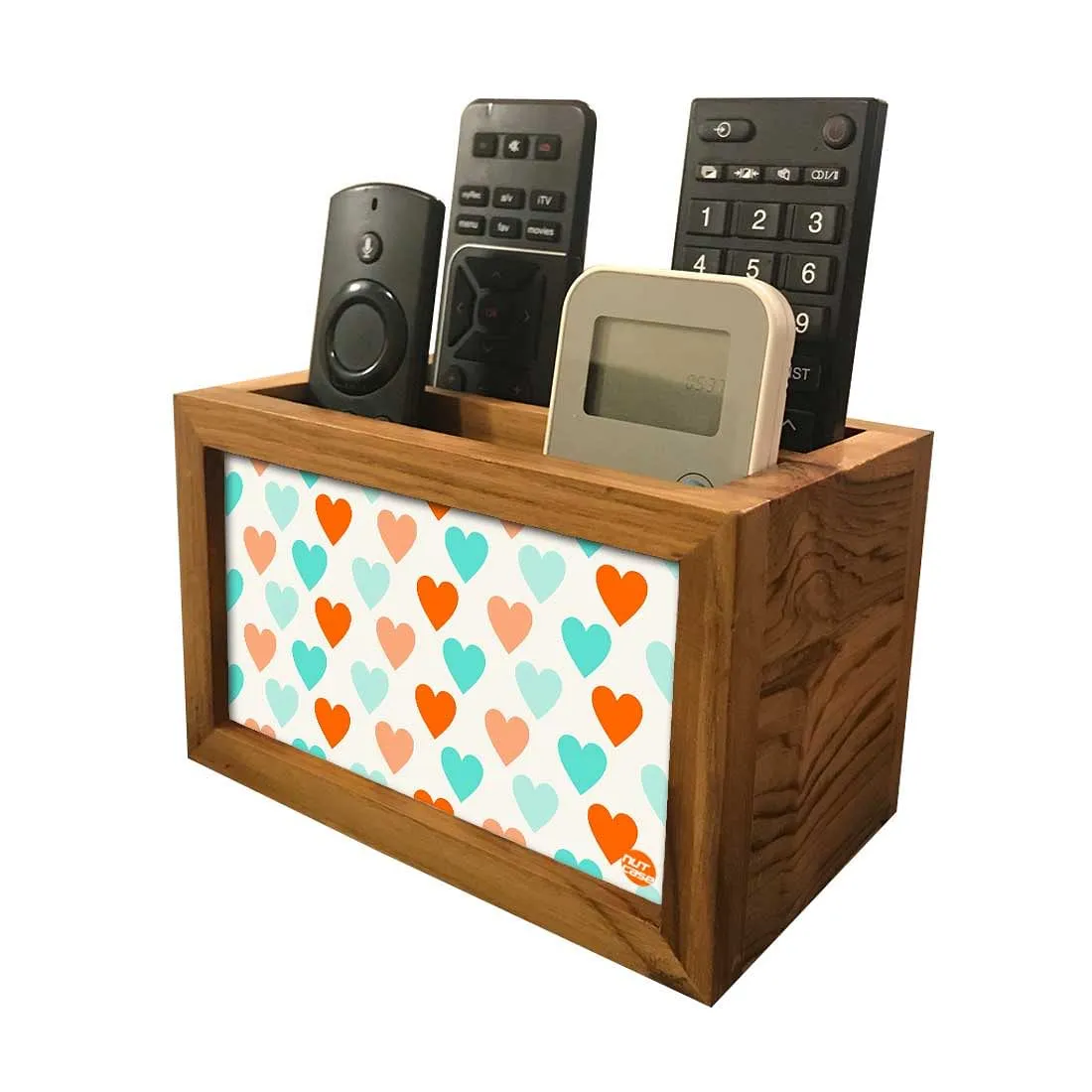 Designer Remote Control Organizer For TV / AC Remotes -  Hearts Orange And Blue