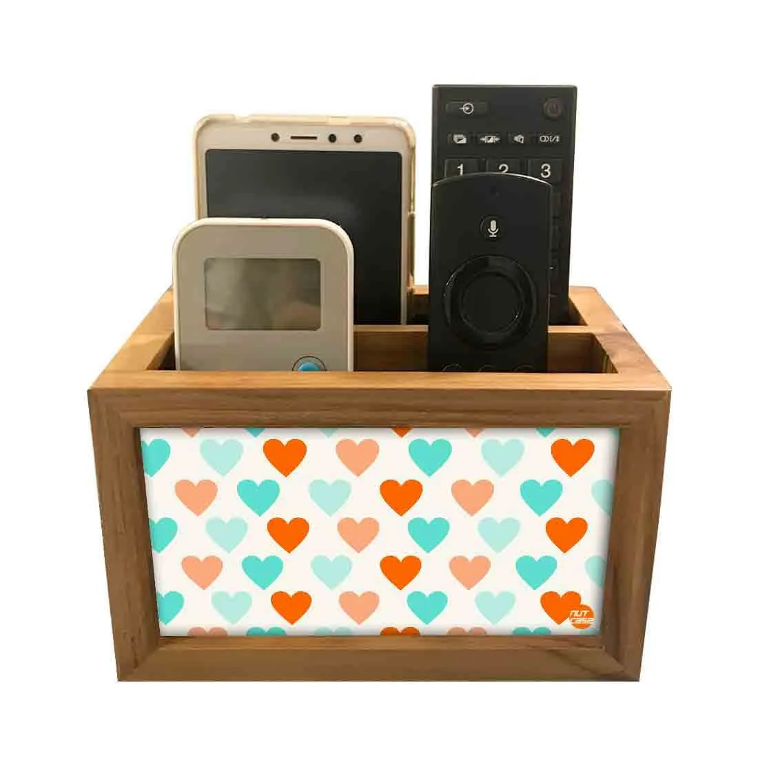 Designer Remote Control Organizer For TV / AC Remotes -  Hearts Orange And Blue