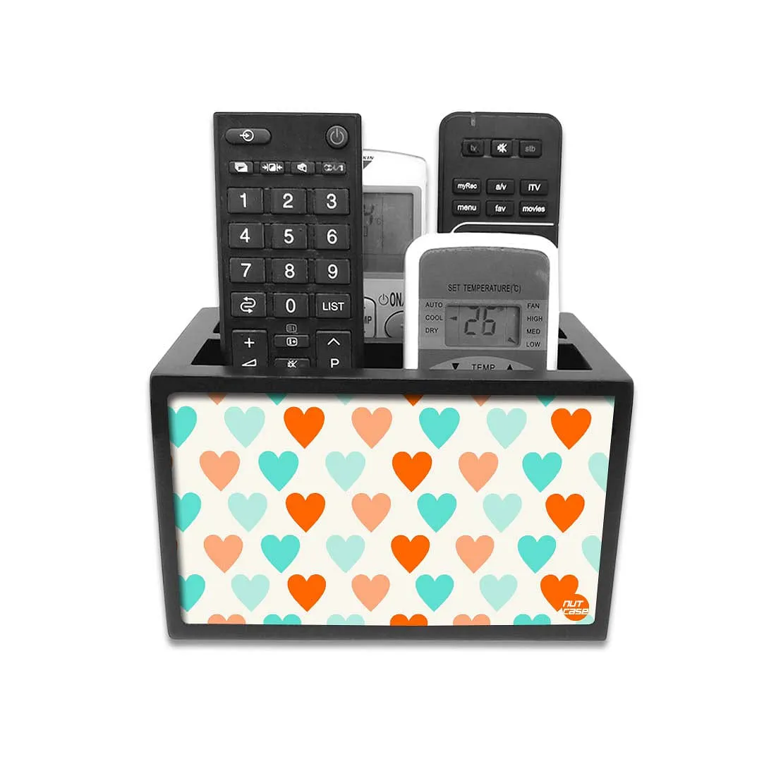 Designer Remote Control Organizer For TV / AC Remotes -  Hearts Orange And Blue