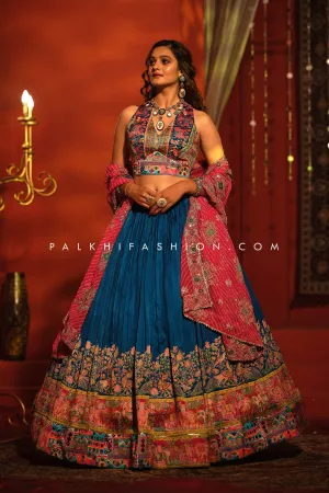 Designer Teal Blue Navratri Lehenga with Exquisite Work